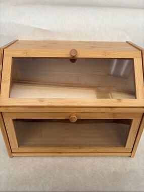 Bamboo Two-Tier Bread Box with Clear Panels - Natural